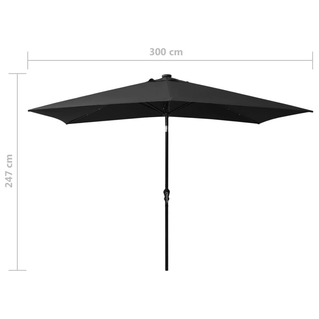 Sonnenschirm mit LEDs und Stahl-Mast Schwarz 2x3 m - Pazzar.ch