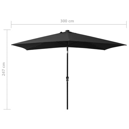 Sonnenschirm mit LEDs und Stahl-Mast Schwarz 2x3 m - Pazzar.ch