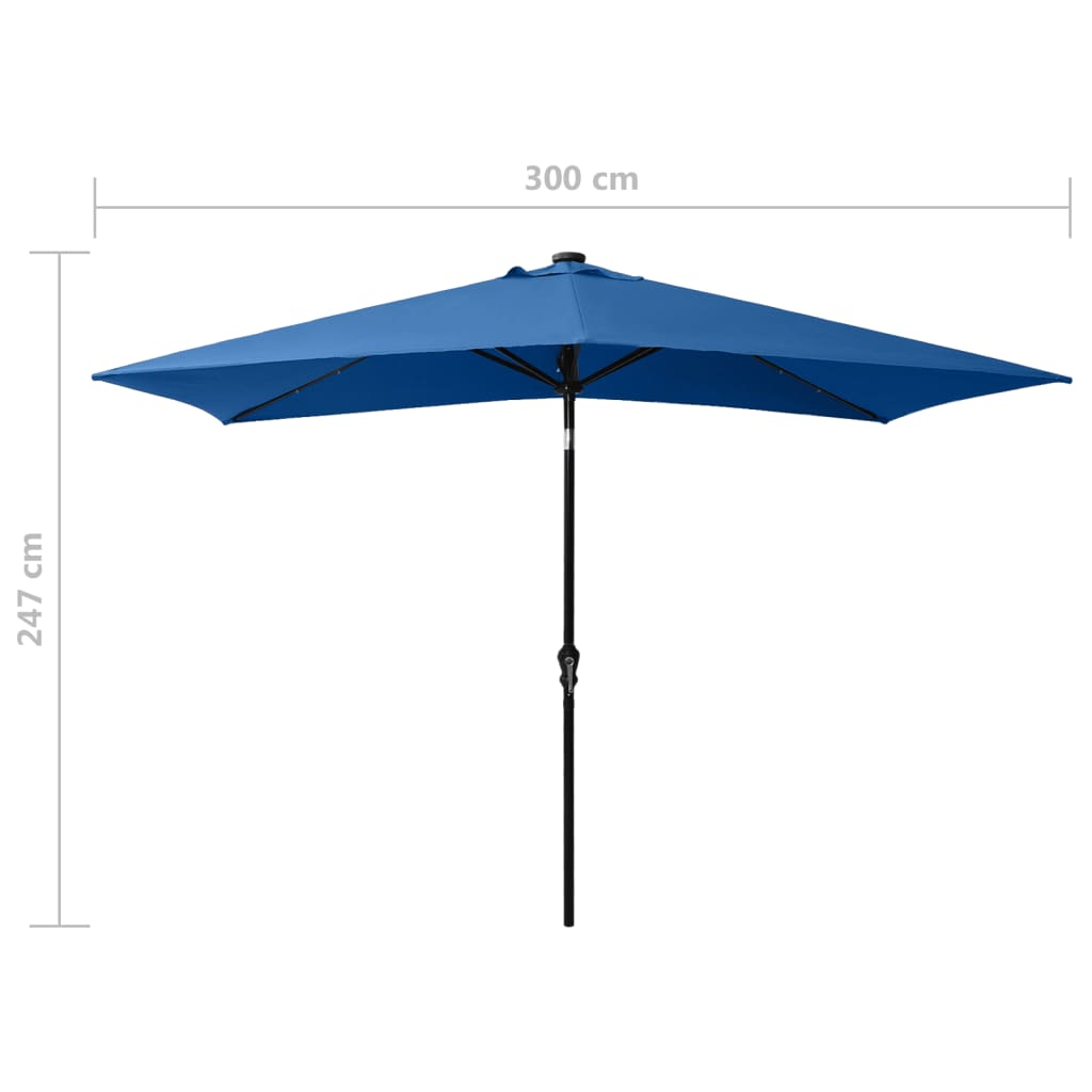 Sonnenschirm mit LEDs und Stahl-Mast Azurblau 2x3 m - Pazzar.ch