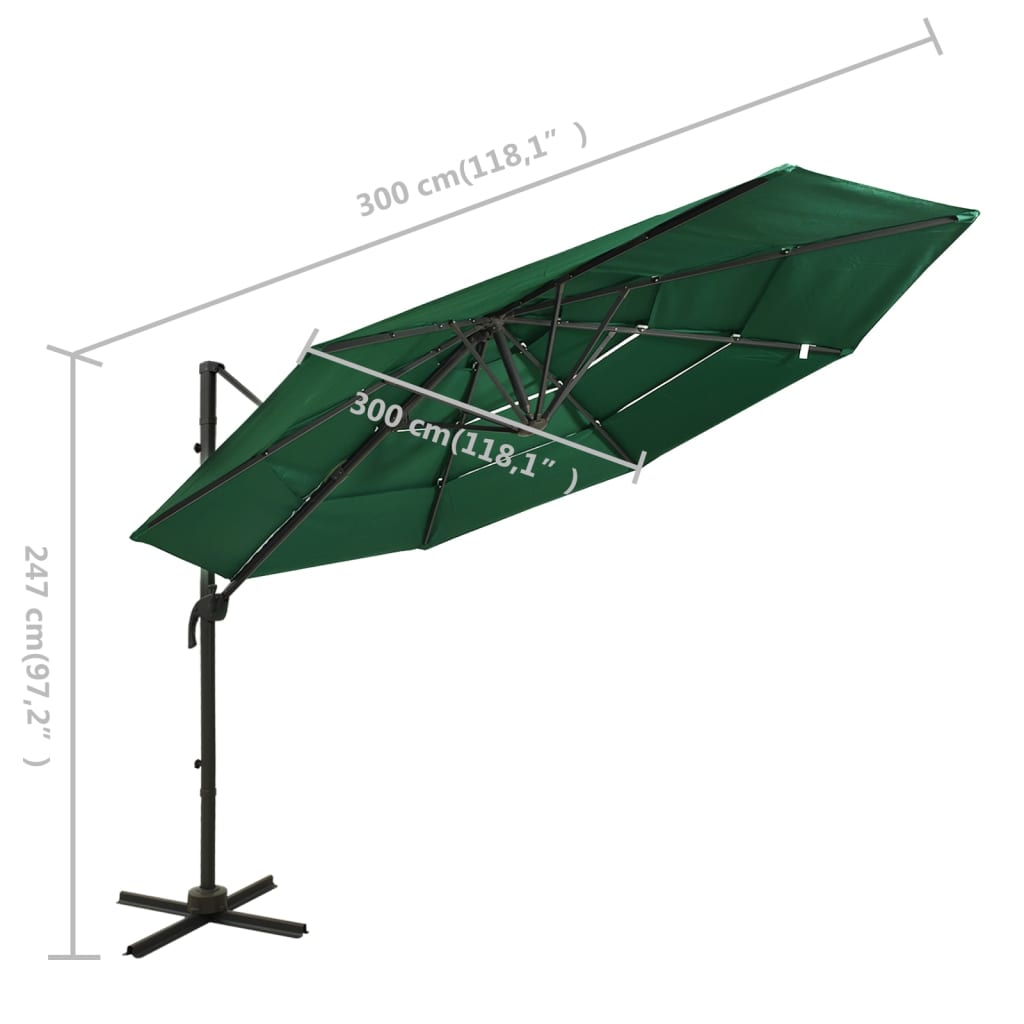 Sonnenschirm mit Aluminium-Mast 4-lagig Grün 3x3 m - Pazzar.ch