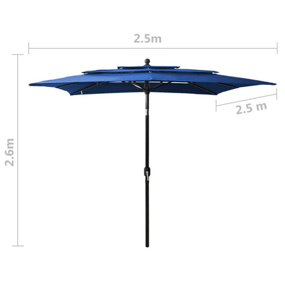 Sonnenschirm mit Aluminium-Mast 3-lagig Azurblau 2,5x2,5 m - Pazzar.ch