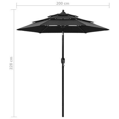 Sonnenschirm mit Aluminium-Mast 3-lagig Schwarz 2 m - Pazzar.ch