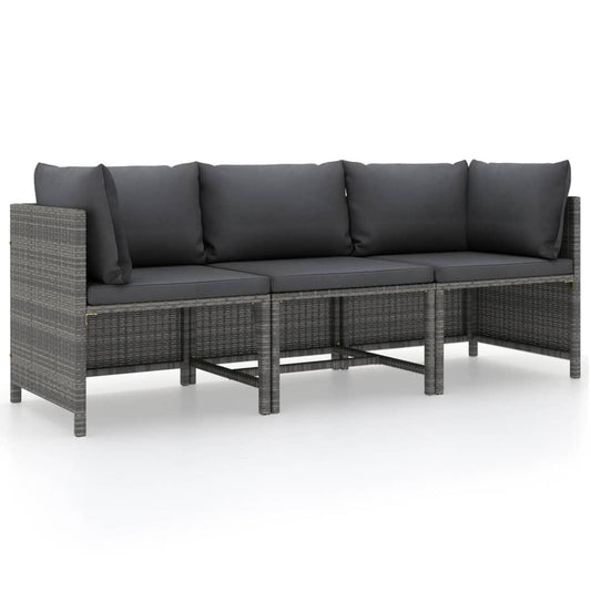 3-Sitzer-Gartensofa mit Kissen Grau Poly Rattan - Pazzar.ch