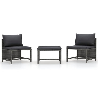 3-tlg. Garten-Sofagarnitur mit Kissen Grau Poly Rattan - Pazzar.ch