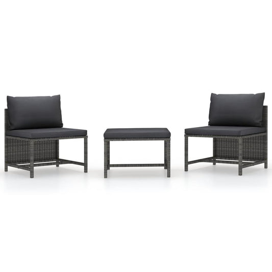 3-tlg. Garten-Sofagarnitur mit Kissen Grau Poly Rattan - Pazzar.ch