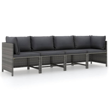 4-Sitzer-Gartensofa mit Kissen Grau Poly Rattan - Pazzar.ch