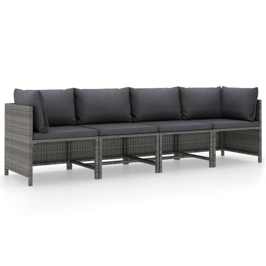 4-Sitzer-Gartensofa mit Kissen Grau Poly Rattan - Pazzar.ch