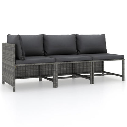 3-tlg. Garten-Lounge-Set mit Kissen Poly Rattan Grau - Pazzar.ch