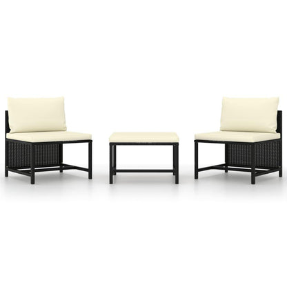 3-tlg. Garten-Sofagarnitur mit Auflagen Schwarz Poly Rattan - Pazzar.ch