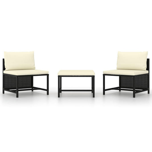 3-tlg. Garten-Sofagarnitur mit Auflagen Schwarz Poly Rattan - Pazzar.ch