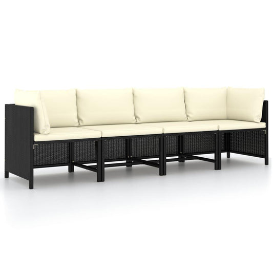 4-Sitzer-Gartensofa mit Auflagen Schwarz Poly Rattan - Pazzar.ch
