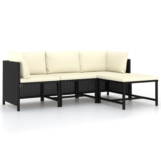 4-tlg. Garten-Sofagarnitur mit Auflagen Schwarz Poly Rattan - Pazzar.ch