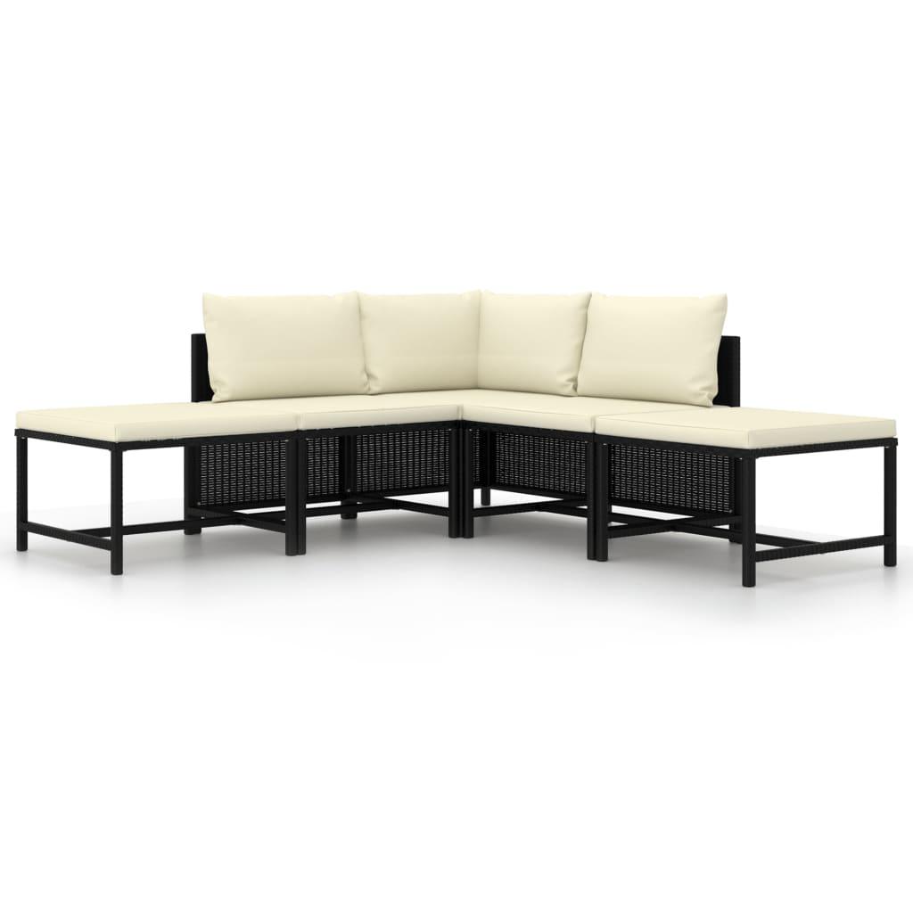 5-tlg. Garten-Sofagarnitur mit Auflagen Schwarz Poly Rattan - Pazzar.ch