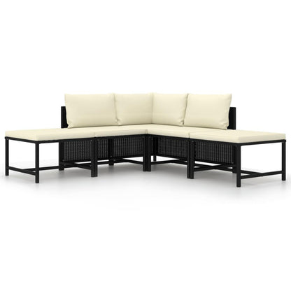 5-tlg. Garten-Sofagarnitur mit Auflagen Schwarz Poly Rattan - Pazzar.ch
