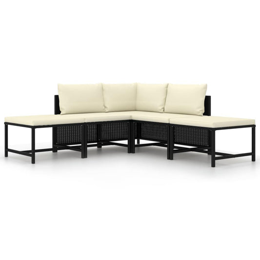 5-tlg. Garten-Sofagarnitur mit Auflagen Schwarz Poly Rattan - Pazzar.ch