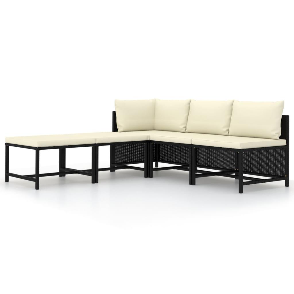 5-tlg. Garten-Sofagarnitur mit Auflagen Schwarz Poly Rattan - Pazzar.ch