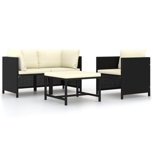 4-tlg. Garten-Sofagarnitur mit Auflagen Schwarz Poly Rattan - Pazzar.ch