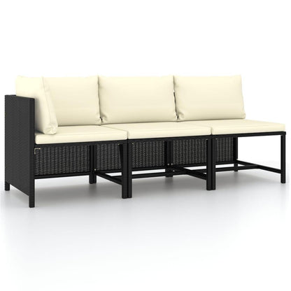 3-tlg. Garten-Sofagarnitur mit Auflagen Schwarz Poly Rattan - Pazzar.ch