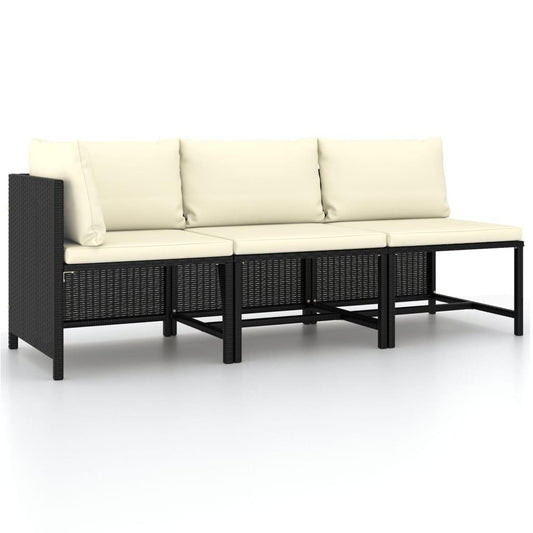 3-tlg. Garten-Sofagarnitur mit Auflagen Schwarz Poly Rattan - Pazzar.ch
