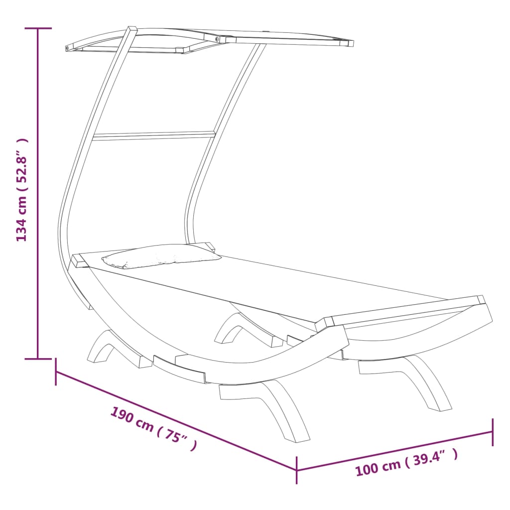 Loungebett mit Dach 100x190x134 cm Bugholz Massiv Creme - Pazzar.ch