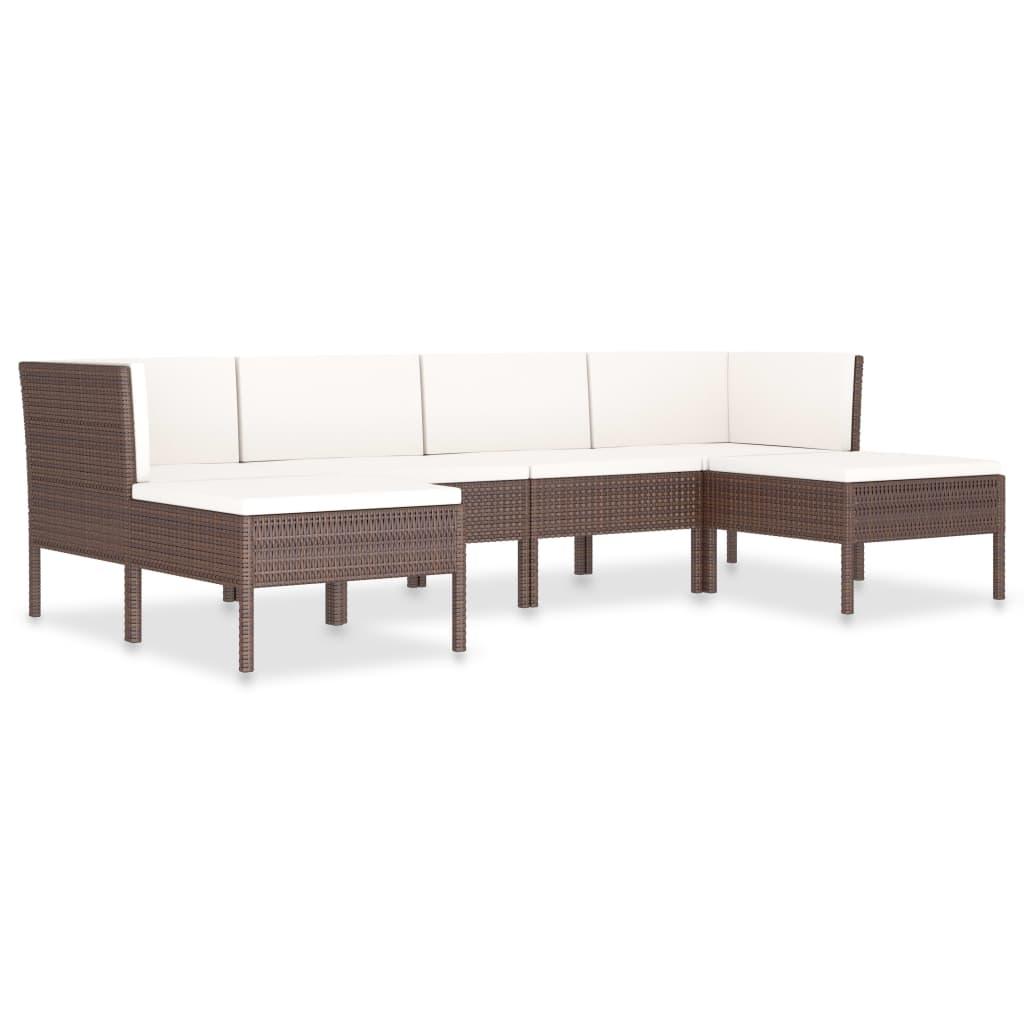 6-tlg. Garten-Lounge-Set mit Auflagen Poly Rattan Braun - Pazzar.ch