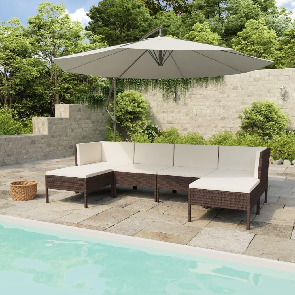 6-tlg. Garten-Lounge-Set mit Auflagen Poly Rattan Braun - Pazzar.ch