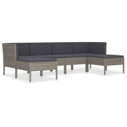 6-tlg. Garten-Lounge-Set mit Auflagen Poly Rattan Grau - Pazzar.ch