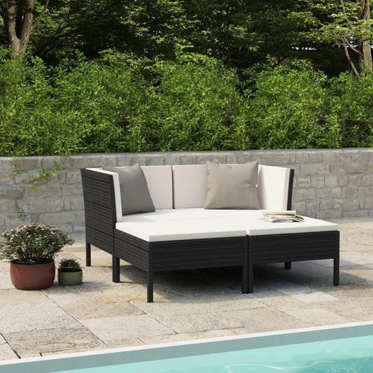 4-tlg. Garten-Lounge-Set mit Auflagen Poly Rattan Schwarz - Pazzar.ch