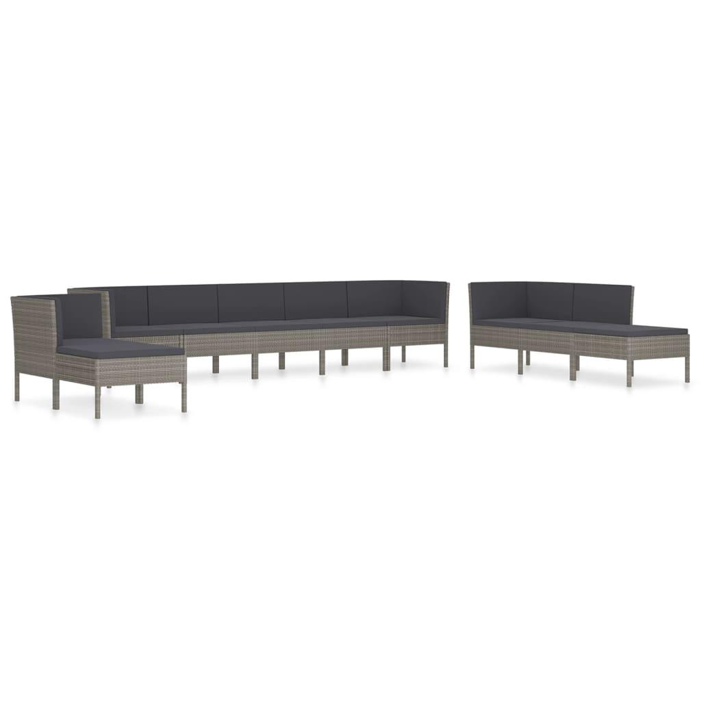 10-tlg. Garten-Lounge-Set mit Auflagen Poly Rattan Grau - Pazzar.ch