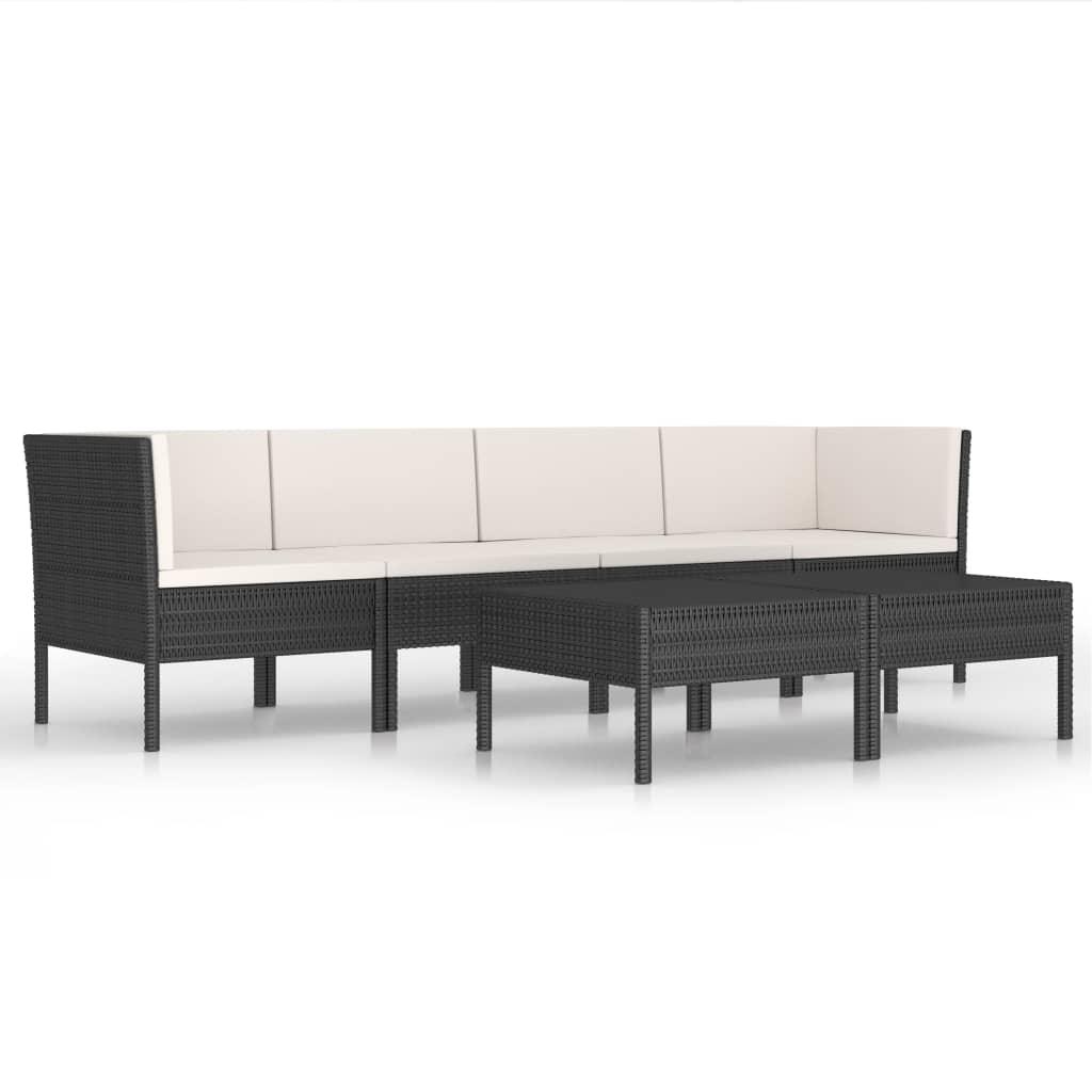 6-tlg. Garten-Lounge-Set mit Auflagen Poly Rattan Schwarz - Pazzar.ch