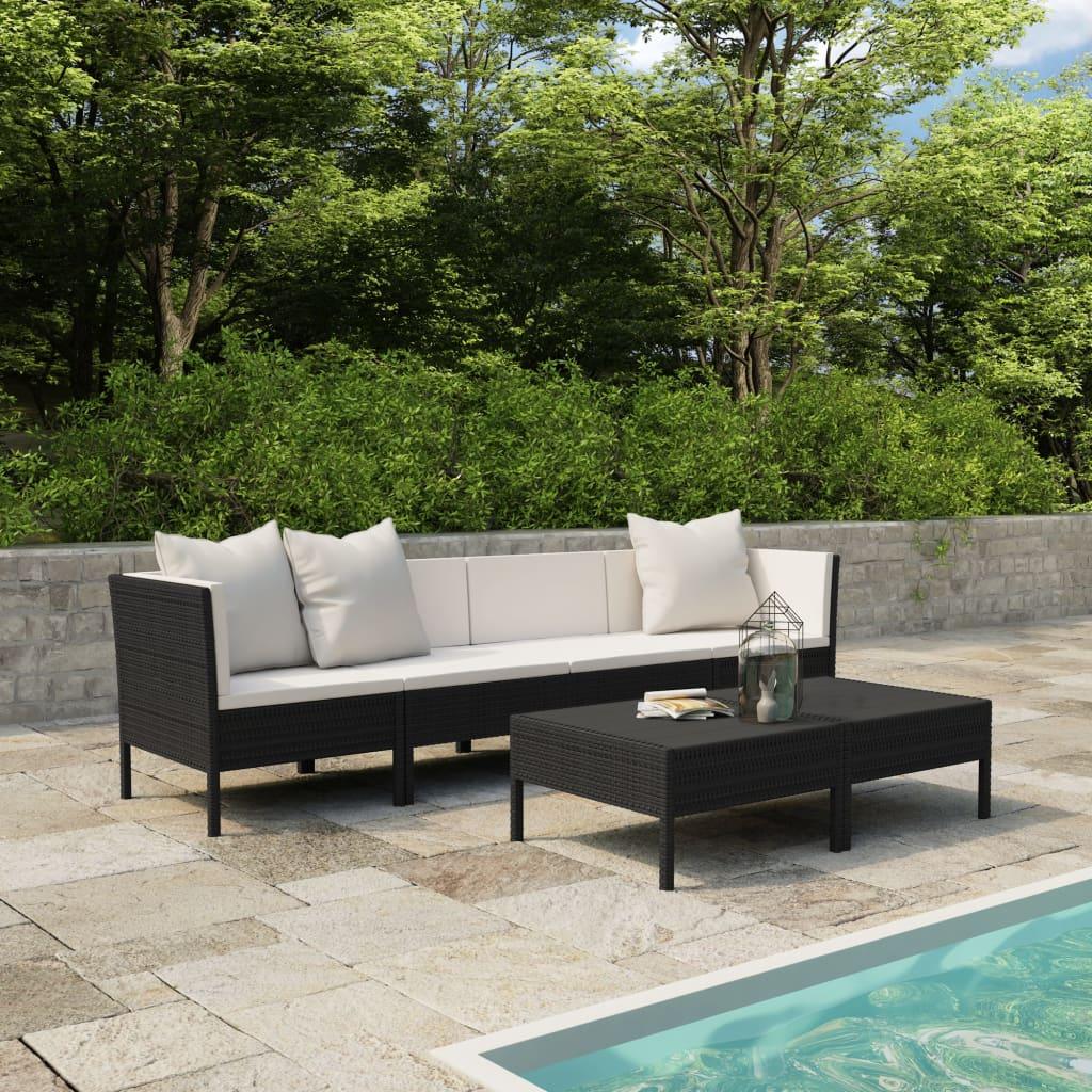 6-tlg. Garten-Lounge-Set mit Auflagen Poly Rattan Schwarz - Pazzar.ch