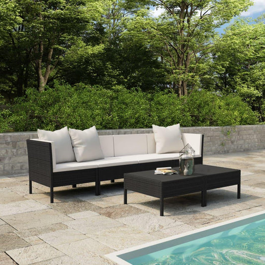 6-tlg. Garten-Lounge-Set mit Auflagen Poly Rattan Schwarz - Pazzar.ch
