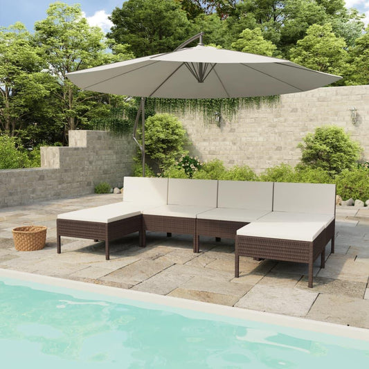 6-tlg. Garten-Lounge-Set mit Auflagen Poly Rattan Braun - Pazzar.ch