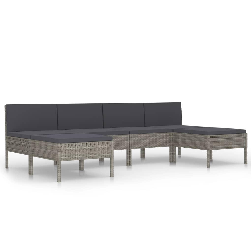 6-tlg. Garten-Lounge-Set mit Auflagen Poly Rattan Grau - Pazzar.ch