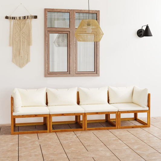 4-Sitzer-Gartensofa mit Auflagen Creme Akazie Massivholz - Pazzar.ch