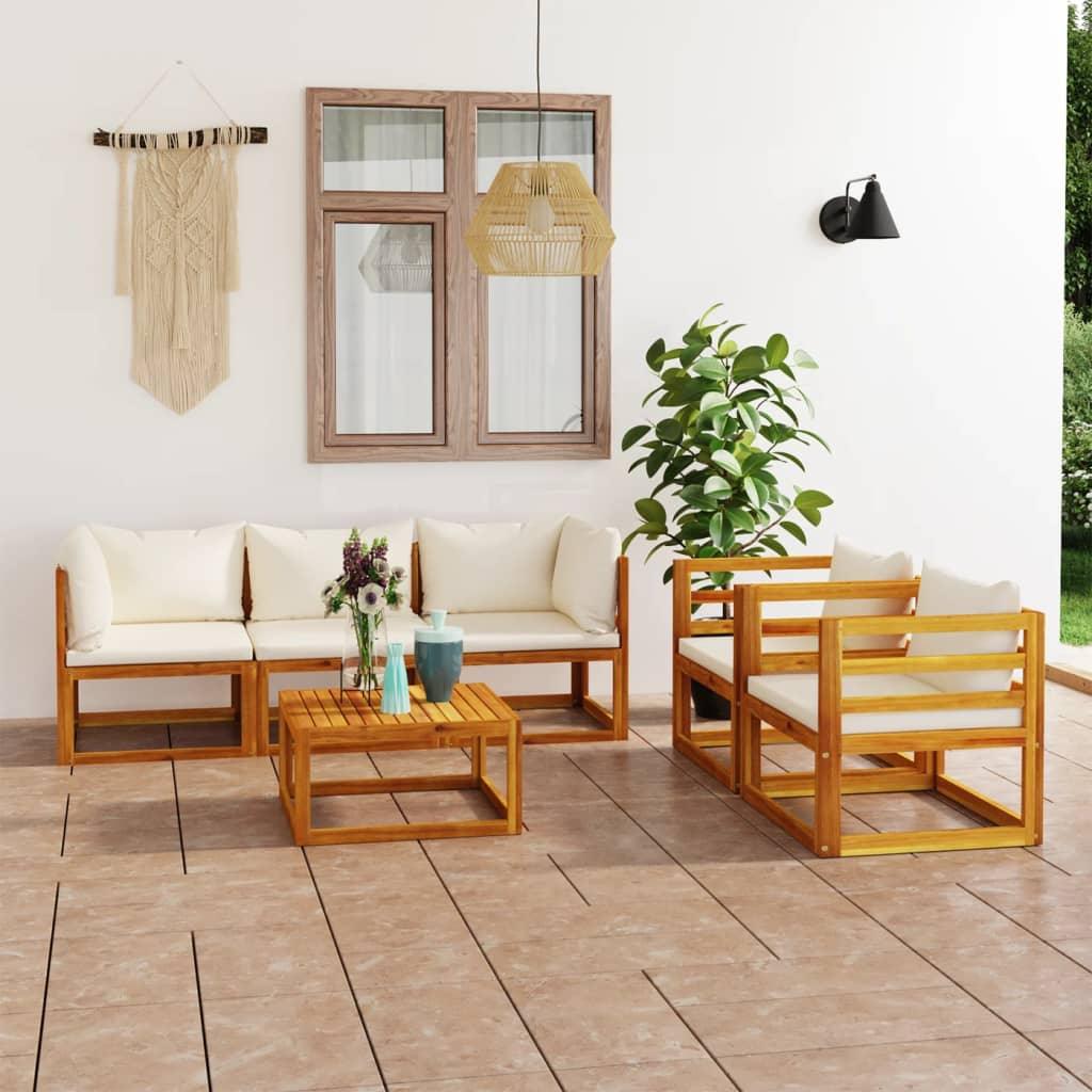 6-tlg. Garten-Lounge-Set mit Auflagen Creme Massivholz Akazie - Pazzar.ch