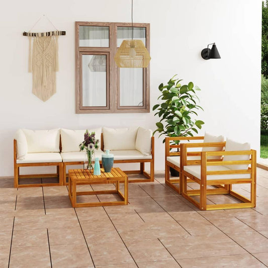 6-tlg. Garten-Lounge-Set mit Auflagen Creme Massivholz Akazie - Pazzar.ch