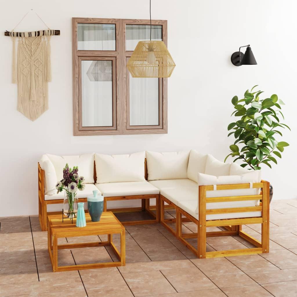6-tlg. Garten-Lounge-Set mit Auflagen Creme Massivholz Akazie - Pazzar.ch
