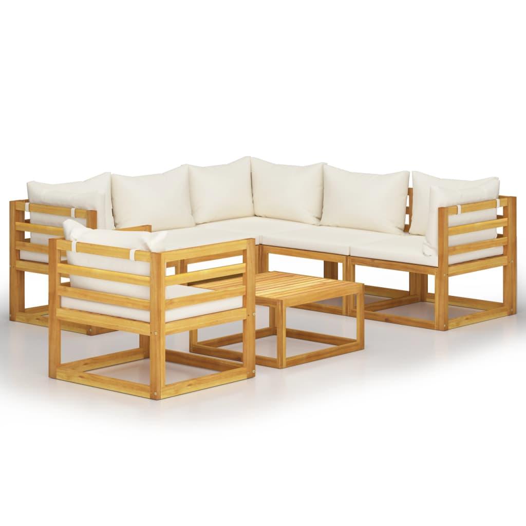 7-tlg. Garten-Lounge-Set mit Auflagen Creme Massivholz Akazie - Pazzar.ch