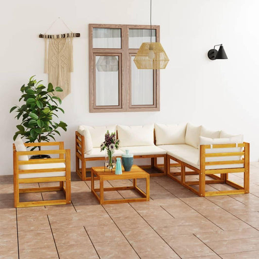 7-tlg. Garten-Lounge-Set mit Auflagen Creme Massivholz Akazie - Pazzar.ch