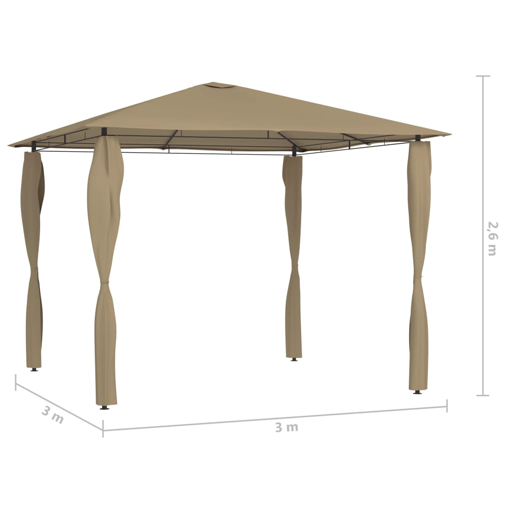 Pavillon mit Pfostenabdeckungen 3x3x2,6 m Taupe 160 g/m² - Pazzar.ch