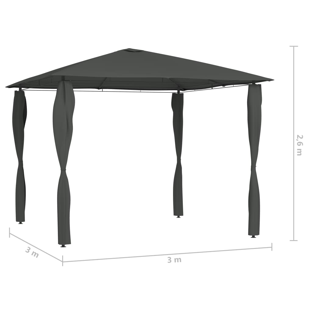 Pavillon mit Pfostenabdeckungen 3x3x2,6 m Anthrazit 160 g/m² - Pazzar.ch