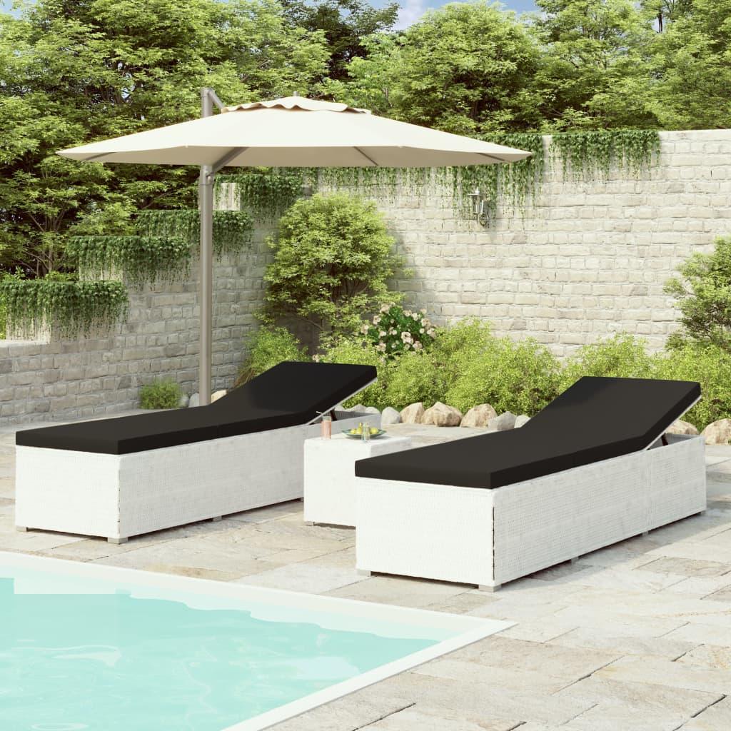 3-tlg. Garten-Sonnenliegen mit Teetisch Poly Rattan Weiß - Pazzar.ch