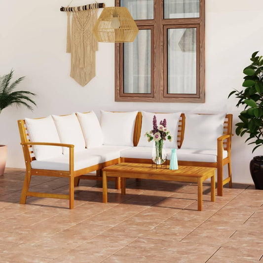 4-tlg. Garten-Lounge-Set mit Auflagen Creme Massivholz Akazie - Pazzar.ch