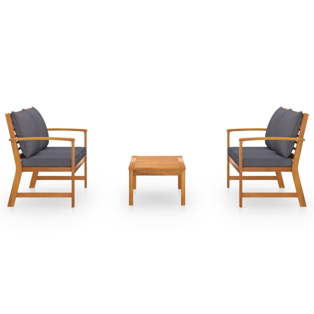 3-tlg. Garten-Lounge-Set mit Auflagen Massivholz Akazie