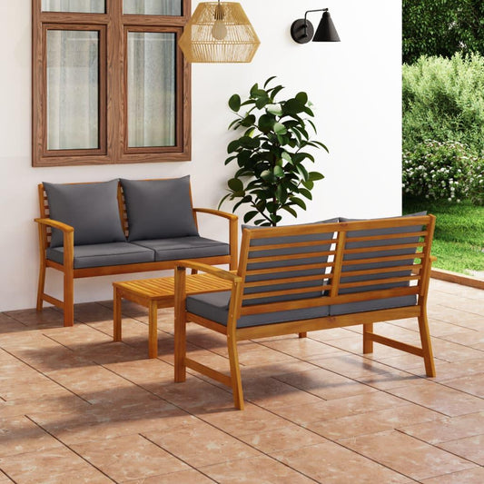 3-tlg. Garten-Lounge-Set mit Auflagen Massivholz Akazie - Pazzar.ch
