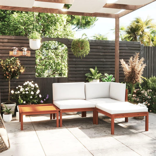 4-tlg. Garten-Lounge-Set mit Kissen Cremeweiß Massivholz Akazie - Pazzar.ch