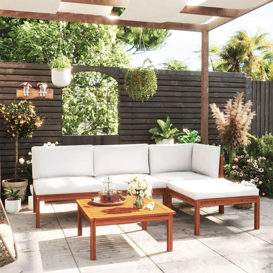 5-tlg. Garten-Lounge-Set mit Kissen Cremeweiß Massivholz Akazie - Pazzar.ch