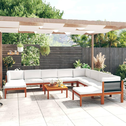 11-tlg. Garten-Lounge-Set mit Kissen Cremeweiß Massivholz Akazie - Pazzar.ch