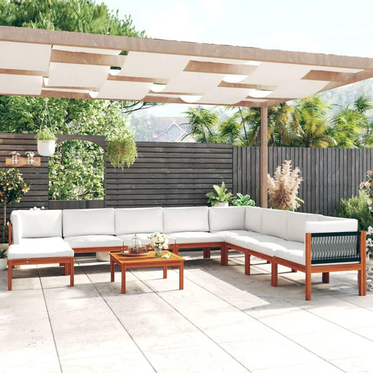 9-tlg. Garten-Lounge-Set mit Kissen Cremeweiß Massivholz Akazie - Pazzar.ch
